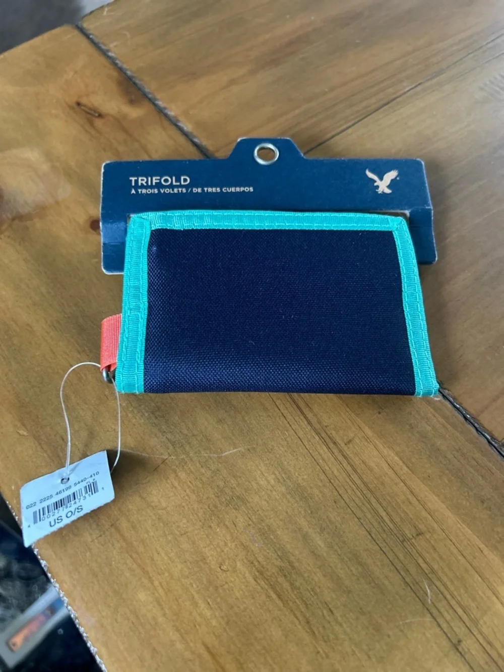NWT AEO Navy Trifold Wallet with Mint Trim